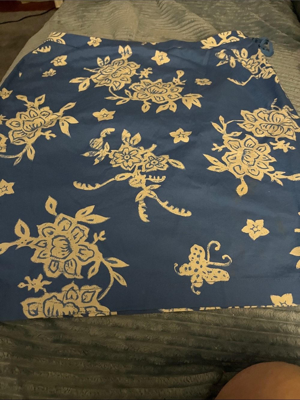 Ralph Lauren Navy A-Line Skirt with Cream Floral and Butterfly Print